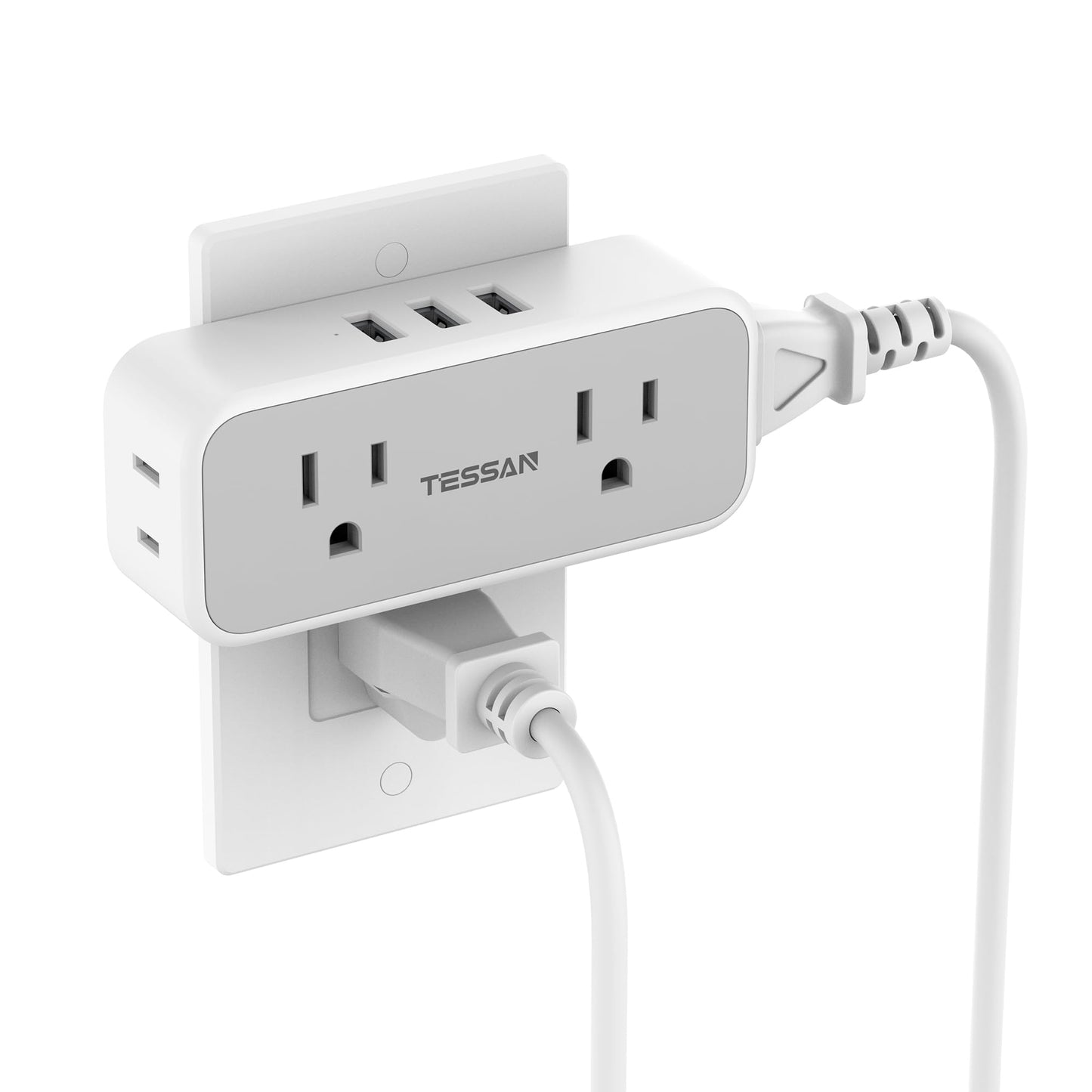 Multi Plug Outlet Splitter with USB, TESSAN 4 Electrical Multiple Outlet Extender with 3 USB Wall Plug, Mini Double Plug Expander for Travel, Home, Office, Dorm