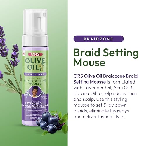 ORS Olive Oil Braidzone Braid Setting Mousse with Lavender, Acai & Batana Oil 7 Ounces