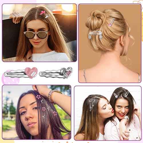 48 Pcs Y2k Hair Clips Set for Girls,Pink Kawaii Star Hair Clips 2000s Non Slip Accessories Styling Tools Retro Cross Love Pentagram Cool Hair Barrettes Kids Women