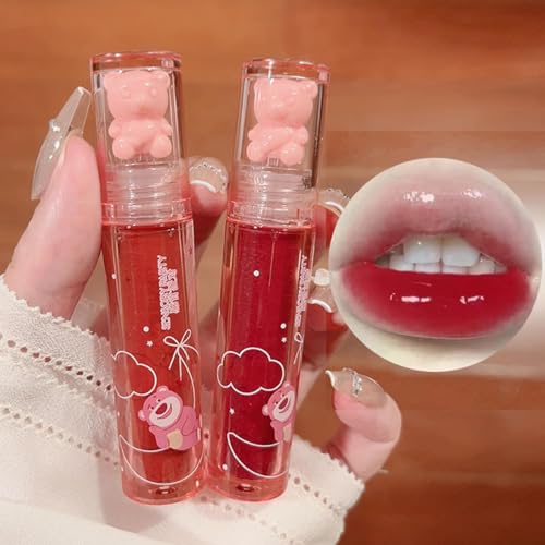 6-Color Bear Jelly Lip Gloss – Plumping, Moisturizing Lip Tint