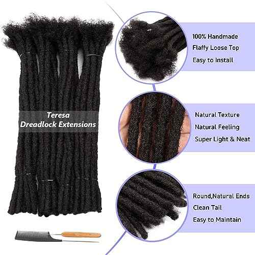 Teresa 8 Inch 0.8cm Width Loc Extension Human Hair Natural Black 30 Strands Full Hand-made Permanent Locs Extensions Can Be Dyed and Bleached for Men/Women/Kids Real Dreadlock Extensions Human Hair