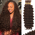 Chocolate Brown Human Braiding Hair 14 Inch Deep Wave Bulk for Boho Braids - 110g