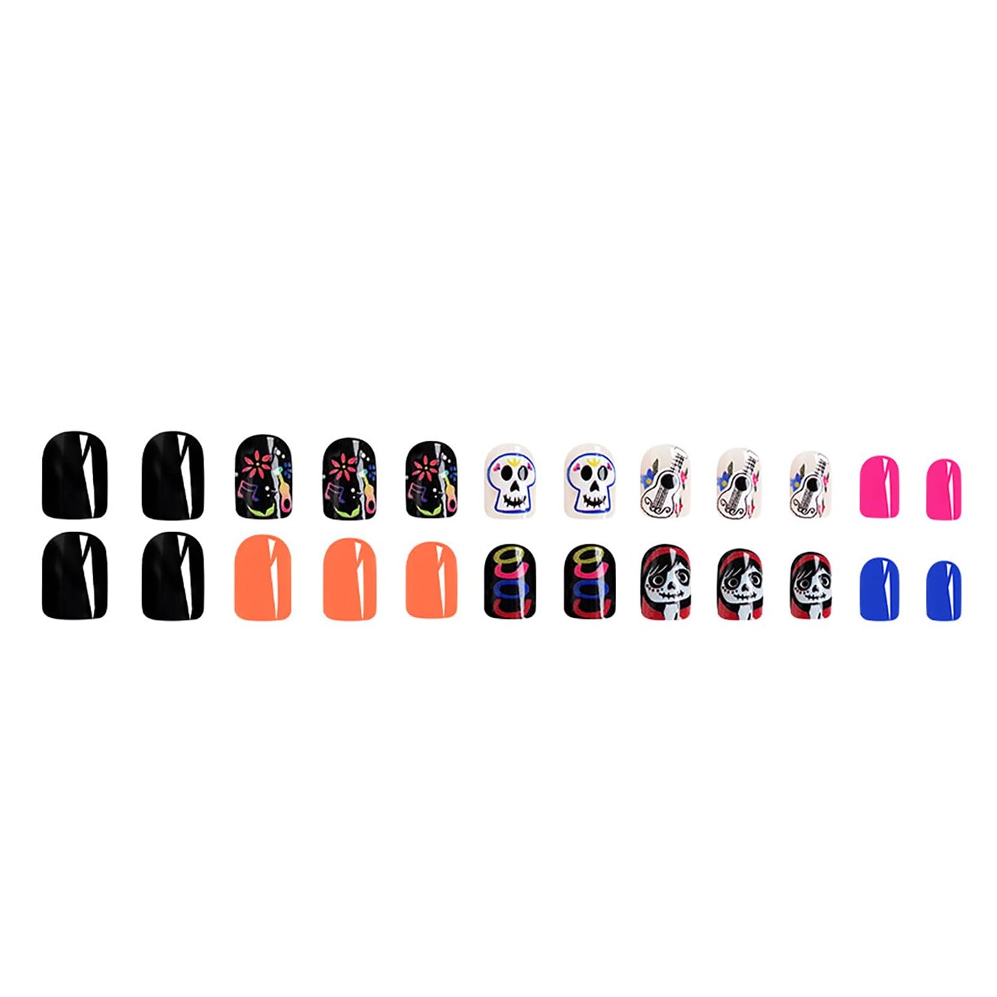 Halloween Press on Nails Short Square Fake Nails Devil Girls Sugar Skull False Nails with Designs Full Cover Fall Acrylic Nails Halloween Glossy Glue on Nails Manicure Artificial Nails for Women Girls