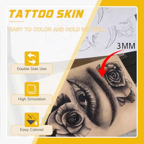 3MM Tattoo Practice Skin Kit - 3 Pcs Fake Skin & 15 Stencil Paper