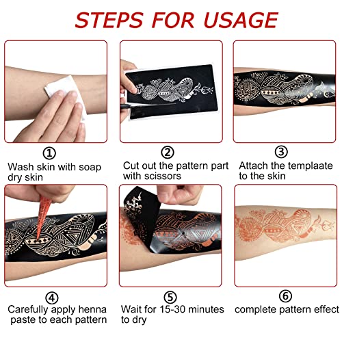 9 Sheet Henna Tattoo Stencils - Reusable Templates