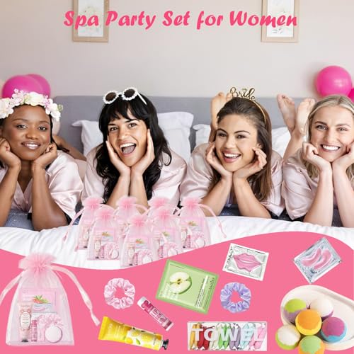108 PCS Spa Party Supplies for Women, Spa Party Favors Include Facial Masks, Lip Mask, Lip Balm, Under Eye Patches, Foot Bath Bombs & Hand Cream, Christmas Gifts for Women Birthday Sleepover Party