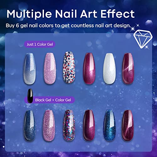 Modelones Glitter Gel Nail Polish Set - 6 Color Changing & Cat Eye