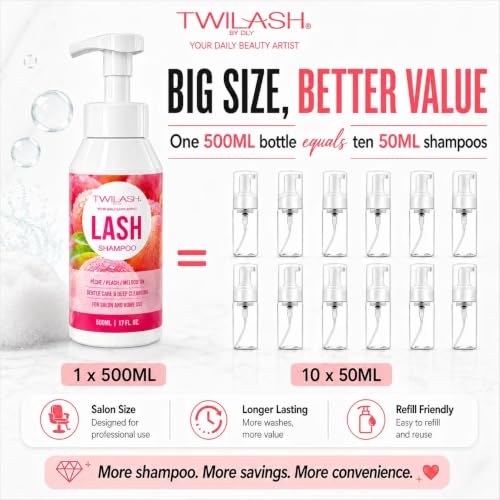 TWILASH Lash Shampoo 500ml - Gentle Foam Cleanser for Extensions