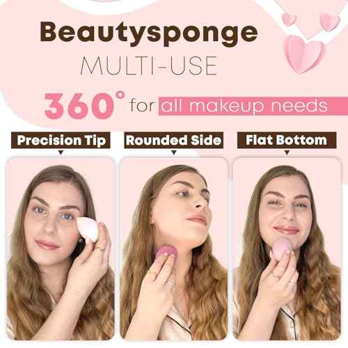 KREEBA 3 Pcs Makeup Sponge Set Comes with Heart-Shaped Travel Box-Makeup Sponges Oval Included Bonus Gold Drying Stand-Latex-Free Make Up Sponges for Face-Beauty Blender Sponge Give Flawless Finish