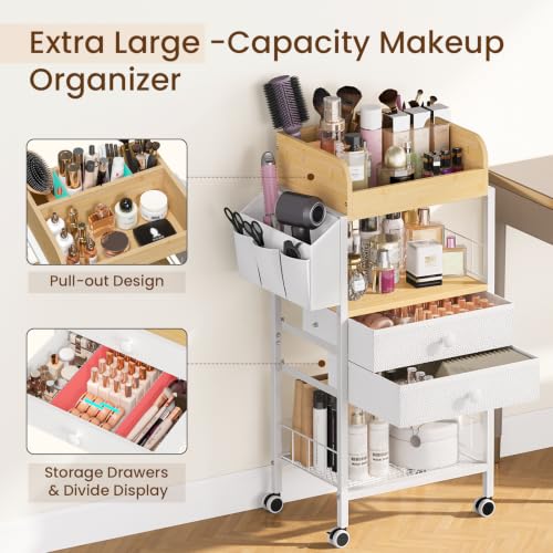 Large Makeup Organizer Cart with Drawers & Baskets - Snughome