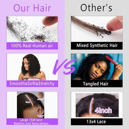 14 Inch Bob Wig Human Hair 13x6 Frontal Lace Wig 200% Density HD Lace Front Wigs Human Hair Pre Plucked Short Bob Wigs for Black Women 100% Real Human Hair Curly Natural Black