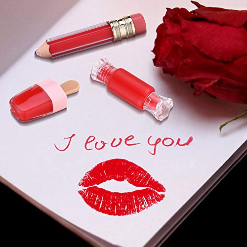 Maitys 28 Pieces Transparent Empty Lip Gloss Tube Containers Include 24 Pencil and Candy Shaped Oil Bottles Ice Cream Funny Light Bulb Balm Tube, 4 Plastic Syringe for Women Girls DIY