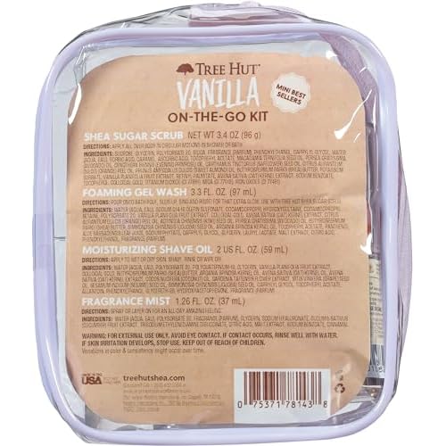 Tree Hut Mini Vanilla Everything Shower Gift Set, Exfoliating Sugar Scrub, Foaming Gel Wash & Whipped Body Butter, Hydrating & Moisturizing Self-Care Gift Set for Smooth Skin