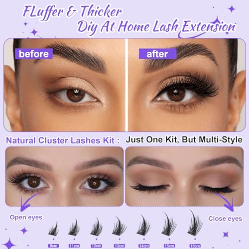 40D Lash Clusters Kit 280pcs - Eyelash Extensions with Glue & Tools