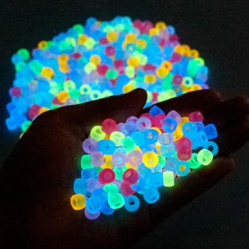 Auvoau 1000Pcs Glow in The Dark Pony Beads 9mm Plastic Kandi Beads Bulk for Friendship Bracelet Necklace Craft Jewelry Making Beads for Hair Braids 9 Color