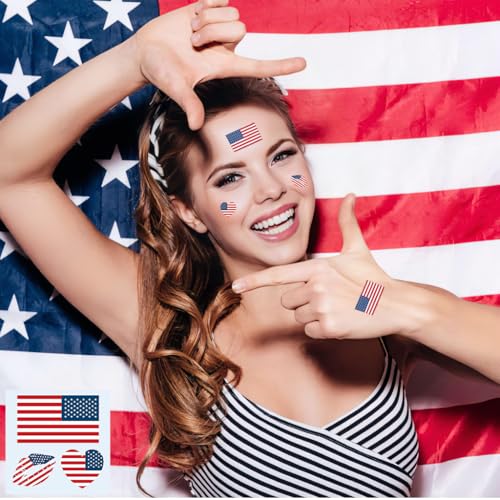 Y&C TENCOB American Flag Temporary Tattoos - 25 Sheets, 75 Pcs