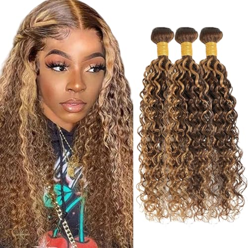 P427 Water Wave Human Hair Bundles 16-20 inch Brown Blonde