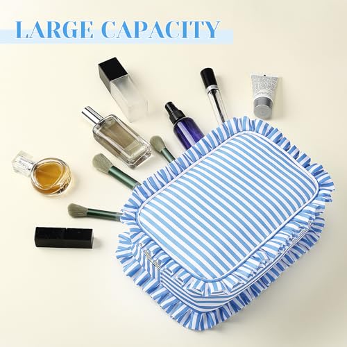 Kigeli Large Ruffle Makeup Bag - Waterproof Nylon Cosmetic Pouch