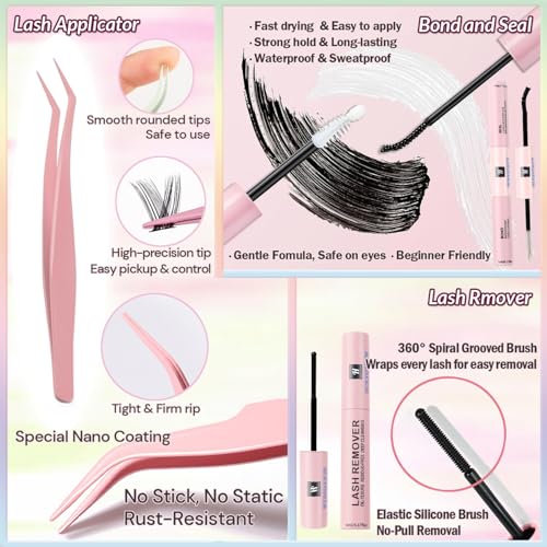 Cluster Lashes Extension Kit - 100P DIY Wispy with Bond & Remover