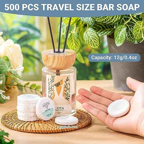 Demissle 500 Pcs Mini Soap Bars 0.4 oz Small Round Coin Size Hotel Soap Bars Bulk Individually Wrapped Hand Travel Soap Guest Bathroom Toiletries for Party Favors Motel Body Cleansing