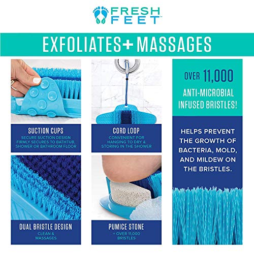Fresh Feet- Foot Scrubber With Pumice Stone, Cleans, Smooths, Exfoliates & Massages your Feet Without Bending in the Shower or Bathtub