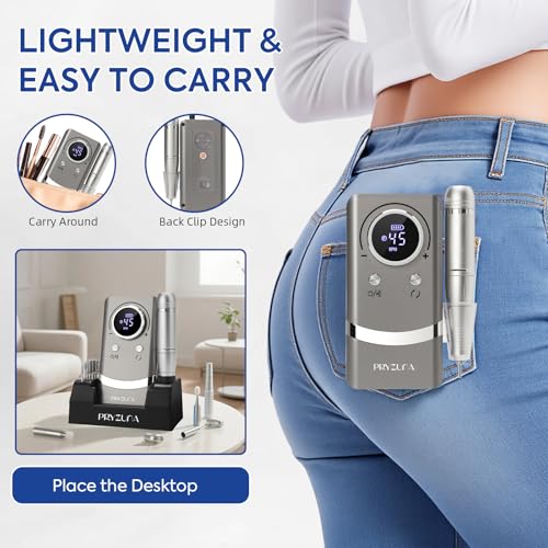 PRYZUNA Gray Portable Electric Nail Drill 45000RPM Cordless Professional Efile