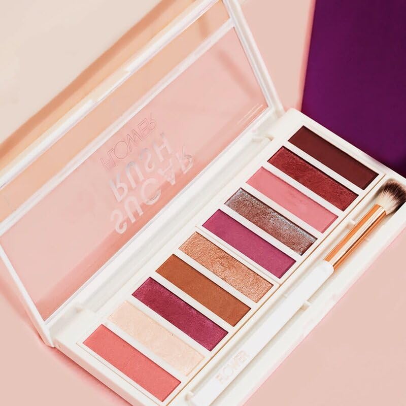 FLOWER BEAUTY By Drew Barrymore Shimmer + Shade Eyeshadow Palette - Neutral Colors + Ten Shades - Mix + Layers Shades - Easily Blendable + Rich Color Payoff - Brush Included (Sugar Rush)