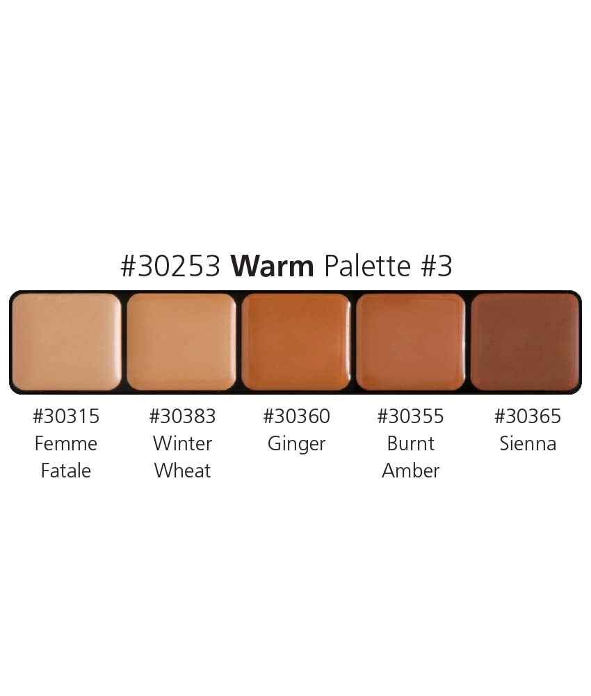 Graftobian HD Glamour Crème Foundation Palette (Warm #3) - High Definition 5 Color Makeup Palette, Cream Based Foundation Concealer and Contour Palette, Full Coverage - Medium/Dark Warm Skin Shades