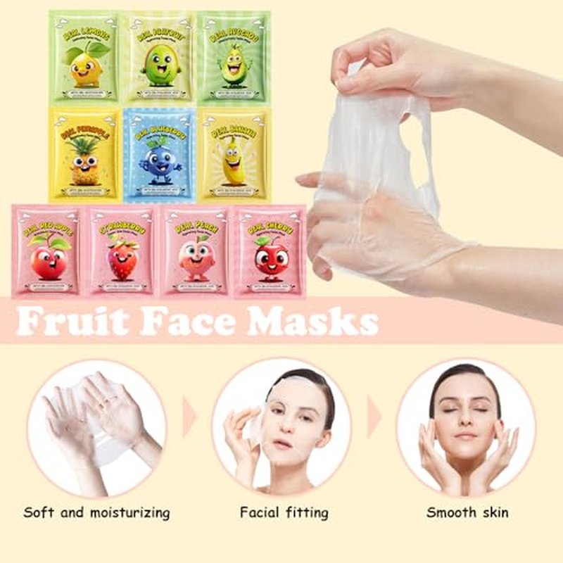 10 Pack Fruit Face Mask,Facial Mask for Kids Skin Care Moisturize,Brighten Soothe Spa Party Face Mask Set for Women Men Girls Nourish for All Skin Types Christmas Gifts