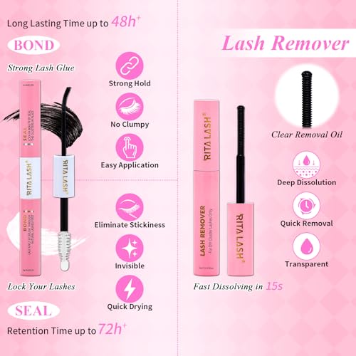 RITALASH Lash Clusters Kit 3D False Eyelashes with Bond, Seal & Remover