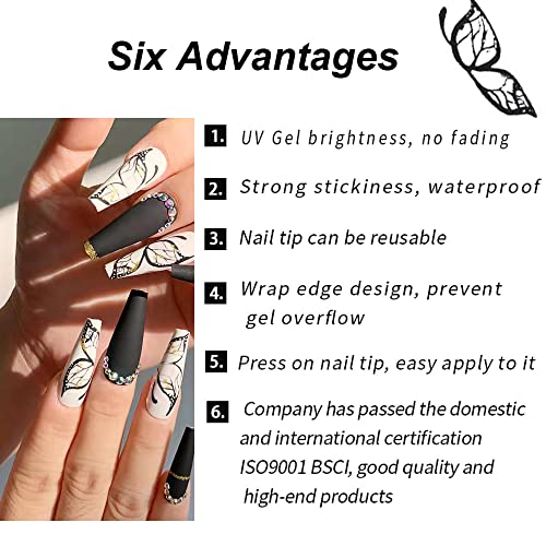 Magrace Press on Nails Long Square Fake Nails French False Nails with Designs 24 pcs Stick on Nails for Women