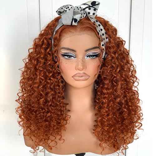 Glueless Ginger Curly Wig Pre-Plucked Wear And Go Synthetic HD Lace Front Wig 13x6 Layered Afro Curly Wig For Beginners 18 Inch