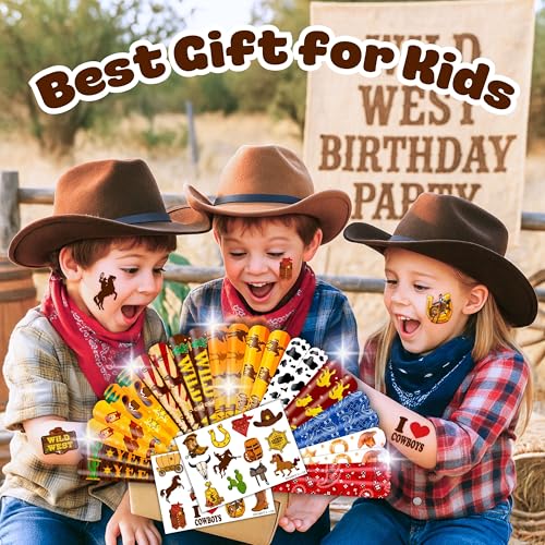 48-Piece Cowboy Party Favors Set - Tattoos & Slap Bracelets