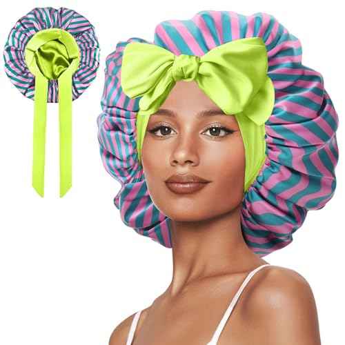 Double Layer Silk Bonnet with Tie Satin Lined Sleep Cap Hair Cover for Women's Curly Natural Hair