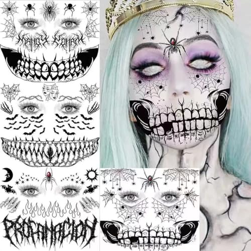 8 Sheets Halloween Temporary Tattoos Face Stickers