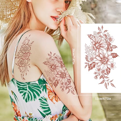 Waterproof Temporary Tattoos for Women - 68 Floral Sheets