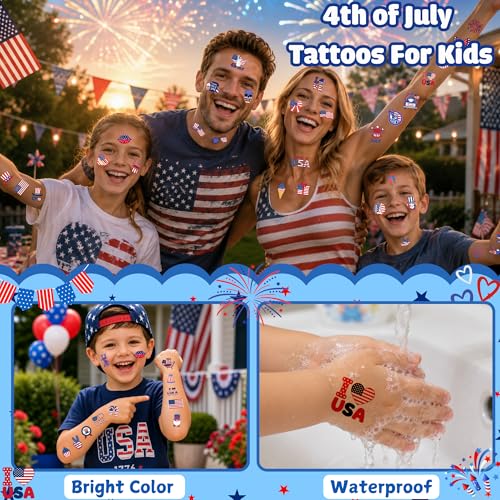 80pcs Fourth of July Temporary Tattoos for Kids