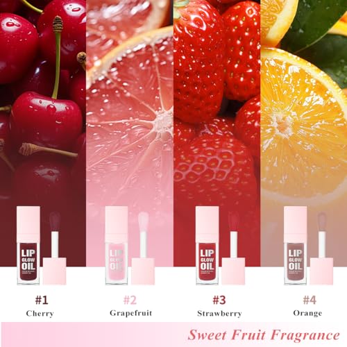 Glow Lip Oil Set, 4 Colors Hydrating Plumping Lip Gloss
