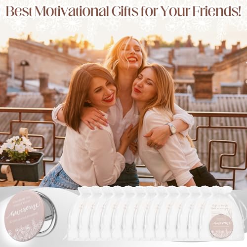Wildflower Inspirational Gifts for Women Bulk Motivational Compact Mirror Makeup Purse Double Sided Folding Mirror Inspirational Gift Cards with Bag for Women (12 Set,Classic)
