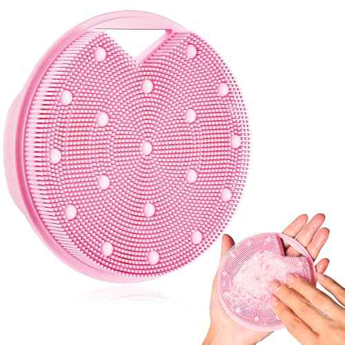 Relieve Skin Inflammation - Silicone Body Scrubber with Anti Zinc Infused-Stiff and Soft Bristles Exfoliating Body Shower Scrubber for Body,Lymphatic Drainage,Blood Circulation- Pink