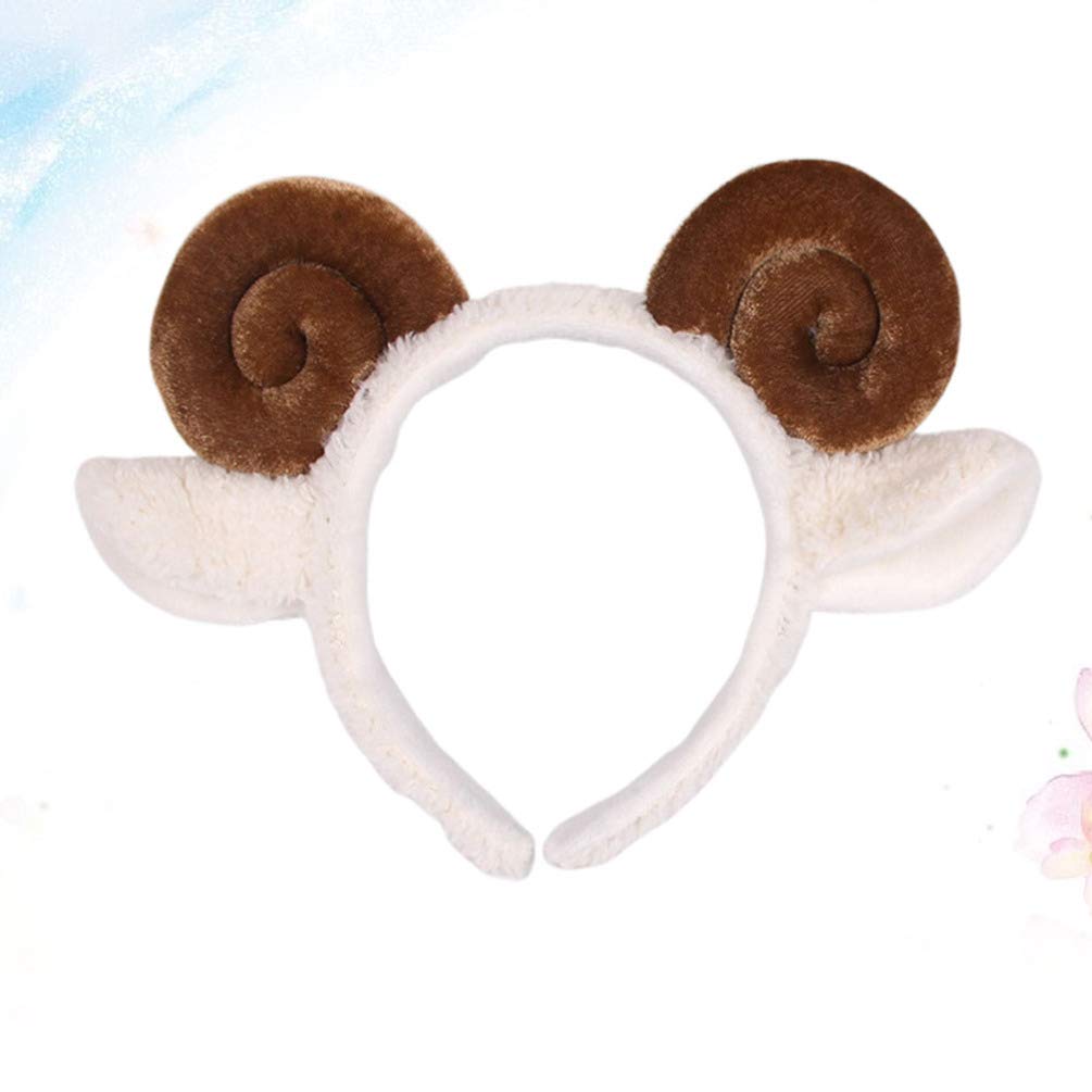 PRETYZOOM Spiral Hair Ties and Plush Animal Headbands for Women - Sheep Horn Ear Headbands, Cartoon Party Favors (Coffee)