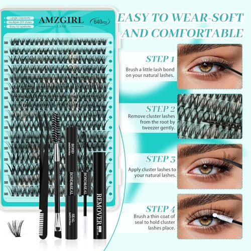AMZGIRL Lash Clusters Kit - 640Pcs 40D/50D DIY Eyelash Extensions
