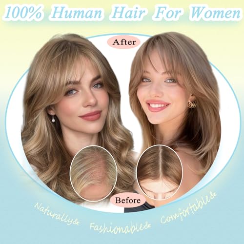 OLLAVO Hair Topper 12" Real Human Hair 360° 3D Wispy Bangs