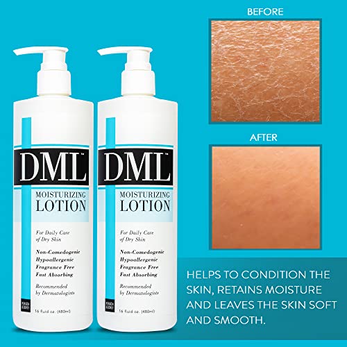 DML Moisturizing Lotion- Hydrating Hand and Body Moisturizer / Hypoallergenic Body Lotion for Dry and Cracked Skin / Gentle, Unscented Moisturizing Lotion Great for Men and Women / 16 oz (Pack of 2)