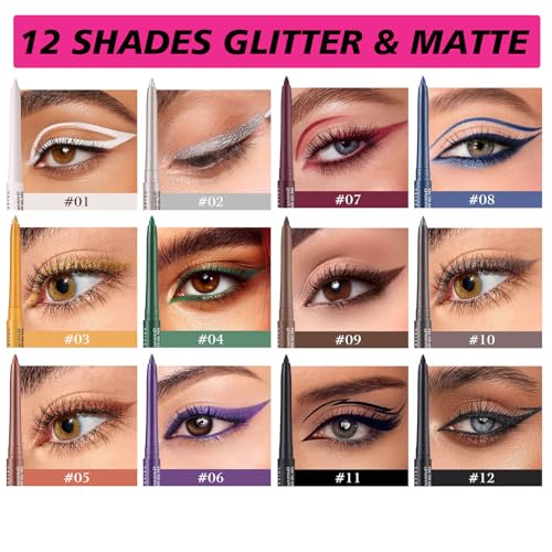 Waterproof Retractable Eyeliner Pencil - Black Gel, Smudge-Proof