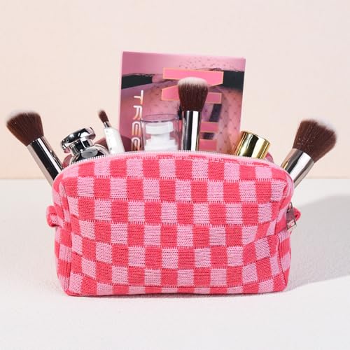 SOIDRAM 2 Pack Checkered Makeup Bag 7x4 Pink
