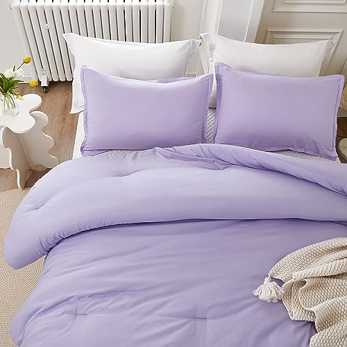 Litanika Lavender Comforter Twin/Twin XL Size, 2 Pieces Boho Lightweight Solid Bedding Comforter Set, All Season Fluffy Bed Set (66x90In Comforter & 1 Pillowcase)