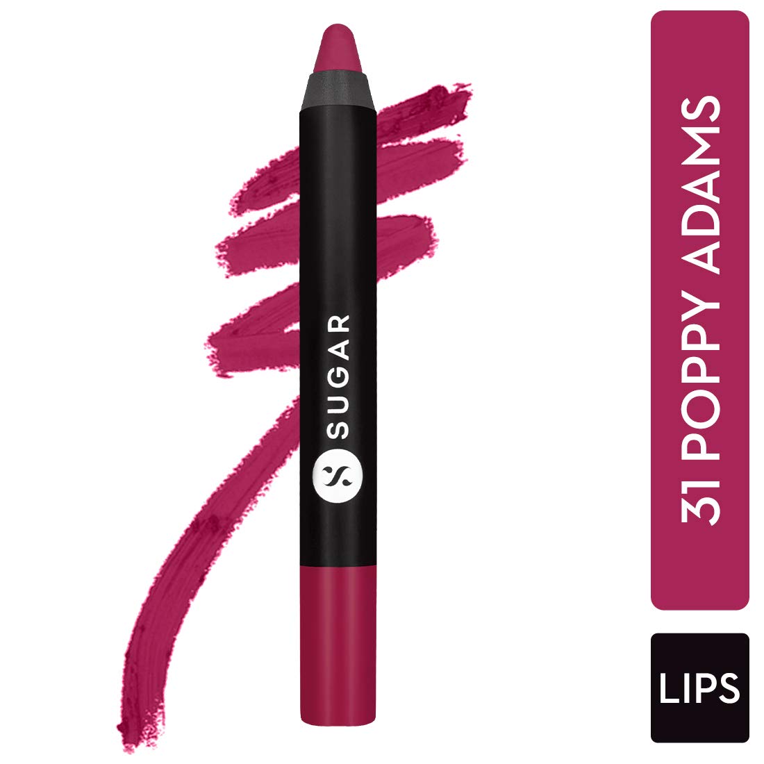 SUGAR Cosmetics Matte As Hell Crayon Lipstick31 Poppy Adams (Raspberry Pink) with SharpenerHighly pigmented, Creamy Texture, Long lasting Matte Finish