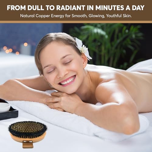 Copper Body Brush for Dry Brushing ? Natural Ion Infused Exfoliating Spa Brush for Lymphatic Drainage, Cellulite Massage & Smooth, Glowing Skin