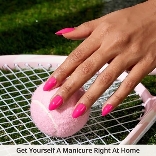 BTArtbox Press On Nails Short Almond Hot Pink 32pc Kit